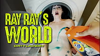 RAY RAY XXX takes off her clothes and hops in the washer to get pounded by a sex toy before she gets laundry detergent spilled all over her naked body